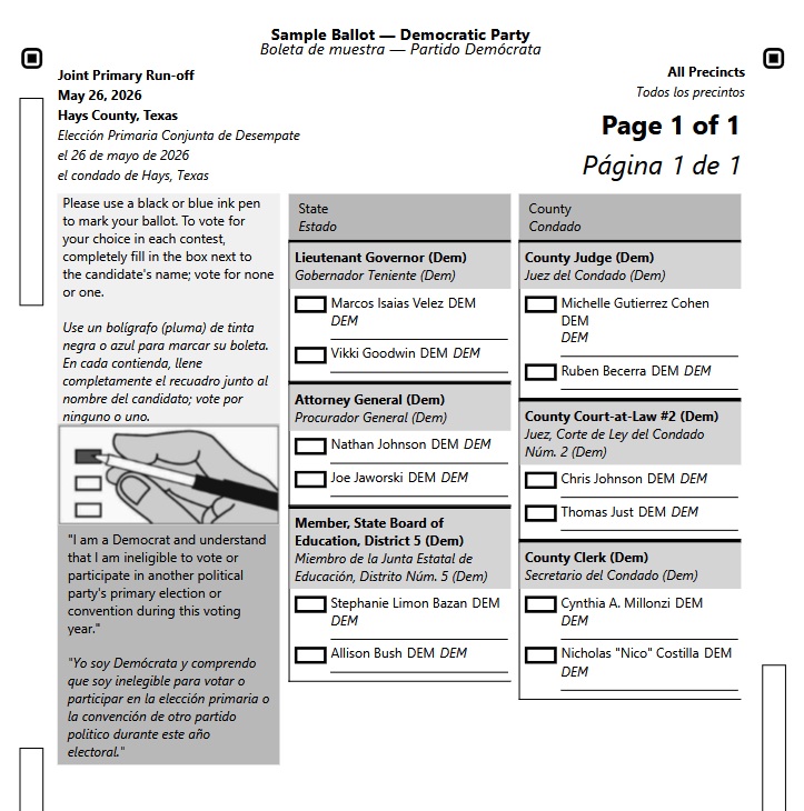 Ballot for May 26 runoff election